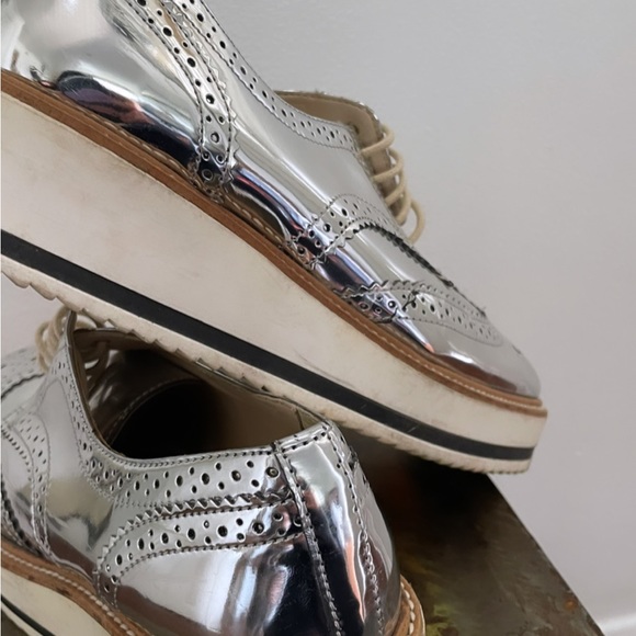 Zara Silver Metallic Mirror Platform Lace up Oxford Derby Shoe - Picture 2 of 3